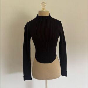 Mable Ribbed Sweater Black Cropped Long Sleeves M